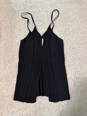 Paris Georgia Black Ribbed Split-Front Cami